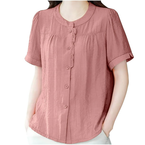 V Cuello Blusas para las Mujeres, de Moda Retro Bordado Cuello Redondo Cinco Cuartos de Manga para el Uso Casual