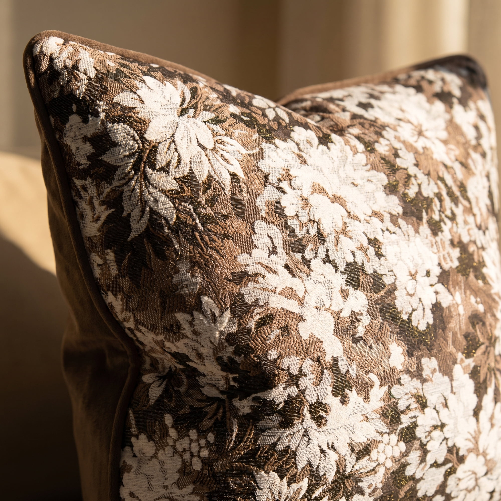 Unique Bargains Floral Throw Pillow Cover with Piped Edge Decor Cushion Case Brown 18"x18"