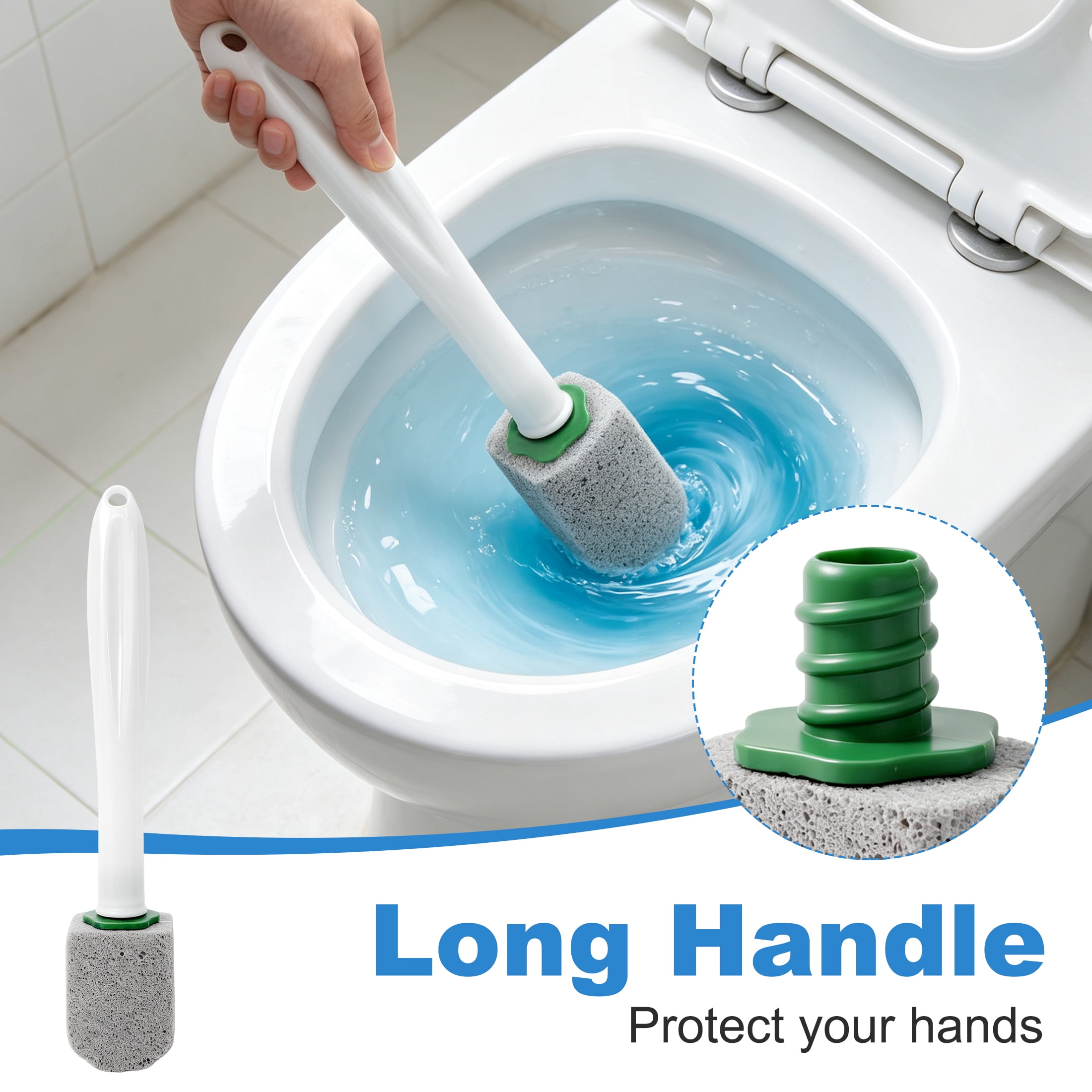 Toilet Brush with Long Handle, Pumice Toilet Brush Set, 10 Replaceable Pumice Heads, Disposable Toilet Cleaning Scrubber Wand for Bathroom Toilet Sink Pool Grill Stain Removal