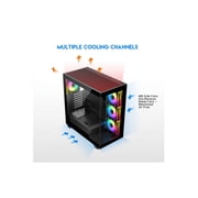 DIYPC ARGB-N6-BK Black Dual USB3.0/ 1 xType C Tempered Glass ATX Gaming Computer Case w/ Dual Tempered Glass Panel and 4 x ARGB PWM Fans (Pre-Installed). Support BTF Back Plug MB