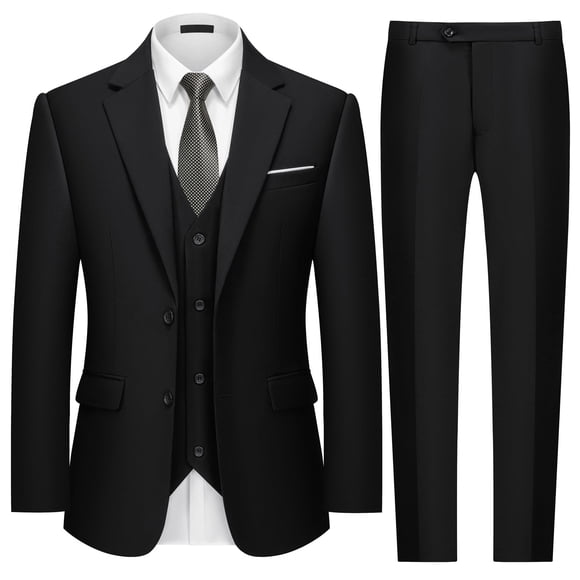 Set de traje MAGE MALE de 3 piezas, ajustado, esmoquin, baile de graduación, boda, negro
