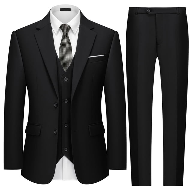 Set de traje MAGE MALE de 3 piezas, ajustado, esmoquin, baile de graduación, boda, negro