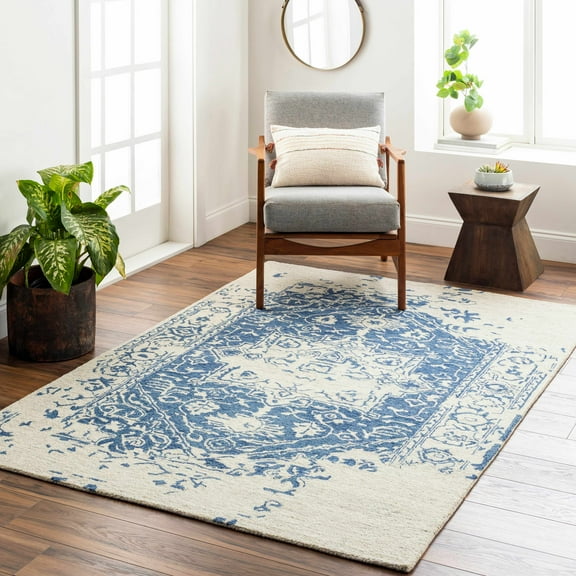 Hauteloom Koppies Wool Living Room, Bedroom Area Rug - Beige, Blue - 2' x 3'