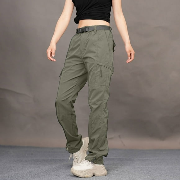 Mceream Women's Fleece Lined Straight Leg Fall Cargo Pants Outdoor Waterproof Warm High Waist Trousers with Pockets Plus Size Pantalones Cargo Mujer Army Green XXXL