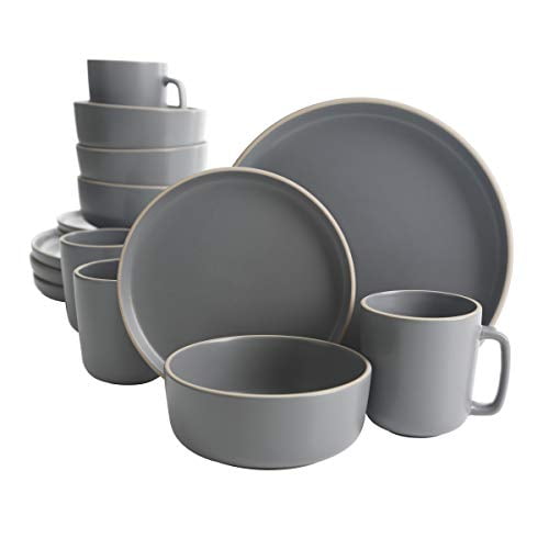 Gibson Home 127337.16R Ensembles de Vaisselle, Service pour Quatre (16 Pcs), Gris