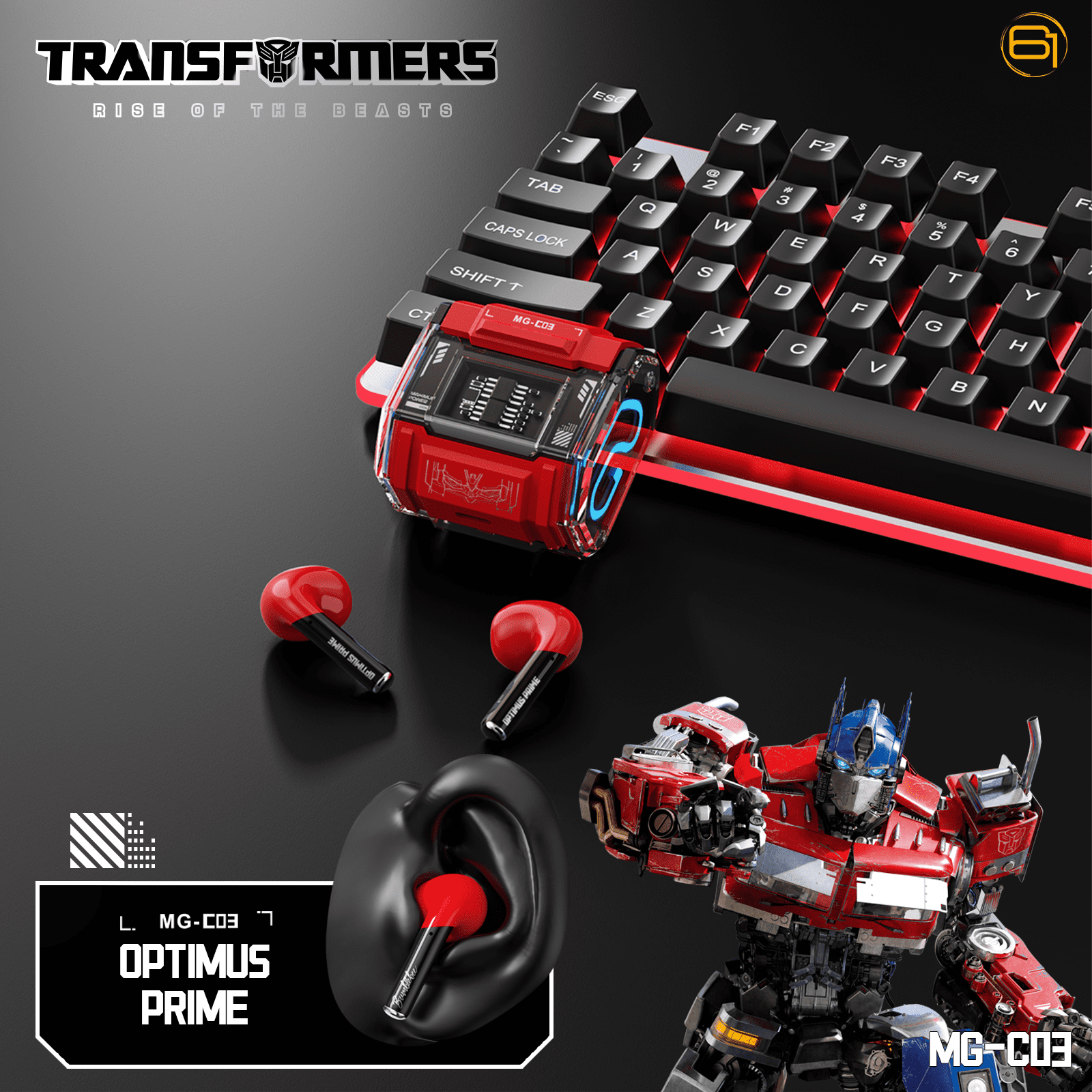 Transformers MG-C03 Bluetooth TWS Wireless Earbuds – HiFi Sound, Low Latency Gaming & Music Dual Mode Headset, Noise Cancelling, Touch Control, Long Battery Life & Charging Case (Red - Optimus Prime)