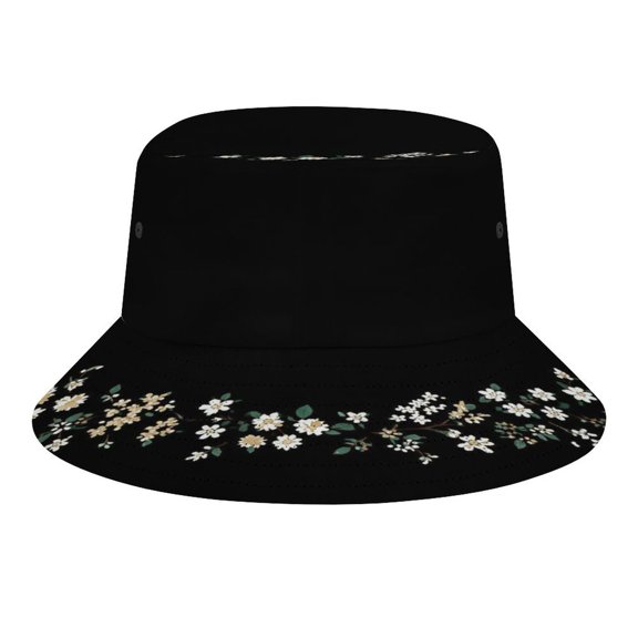 Creowell White Blossom Crescent Wreath Bucket Hat, Soft, Printed, Packable Fisherman Sun Hat for Beach Travel Hiking Vacation, Sun Hat for Women Men, One Size