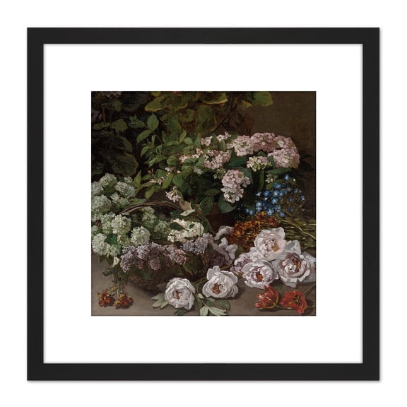 Monet Spring Flowers 8X8 Inch Square Wooden Framed Wall Art Print Picture with Mount