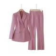 thumbnail image 2 of Women 2 Piece Outfits Double Breasted Blazer and Straight Leg Work Pants Casual Dressy Business Suits Pink L, 2 of 4