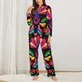 thumbnail image 2 of Fuzoiu Colorful Floral Embroidery Mexican Print Women's Long-Sleeved Pajama,Lounge Button Down Nightwear,Womens Notch Collar Pajama Set-Medium, 2 of 7