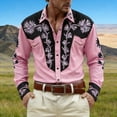 thumbnail image 2 of Mens Shirts Western Cowboys Printed Long Sleeve Button Lapel Top Casual Carnival Theme Classic Comfortable Shirt for Men Pink XXL, 2 of 4