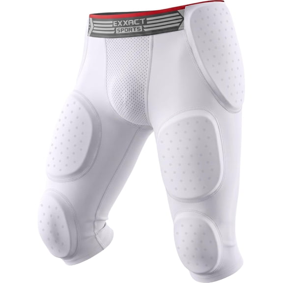 Exxact Sports Battle 7-Pad Adult Football Girdle for Men with Cup Pocket, Lightweight Padded Compression Shorts with Integrated Ultra Flex Pads, Men's Girdle Football (White, AS)