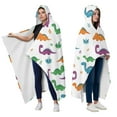thumbnail image 2 of Wearable Blanket,White Dinosaurs Colorful Leaves Pattern Hooded Wearable Flannel Blanket for Adults & Teens with Buckle,Winter Poncho Shawl Wrap Cape,60"x80", 2 of 5