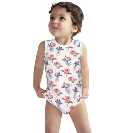 

Vsdgher Lavender Flowers Print Baby Unisex Baby Cotton Sleeveless Bodysuits Soft and velvety comfortable and breathable