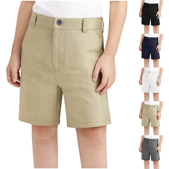 Xaqiouau Boys Girls Uniform Shorts Summer School Flat Front Knee Length Chino Dress Shorts Wrinkle Resistant with Pockets for Kids Teens