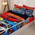 thumbnail image 3 of Castle Fairy Cartoon Racing Car Zipper Twin Comforter Sets with Fitted Sheet and 2 Pillowcases,Race Track Art Zipper Bedding Set for Bedroom,Blue Red,4-Piece,Black Reversible, 3 of 6