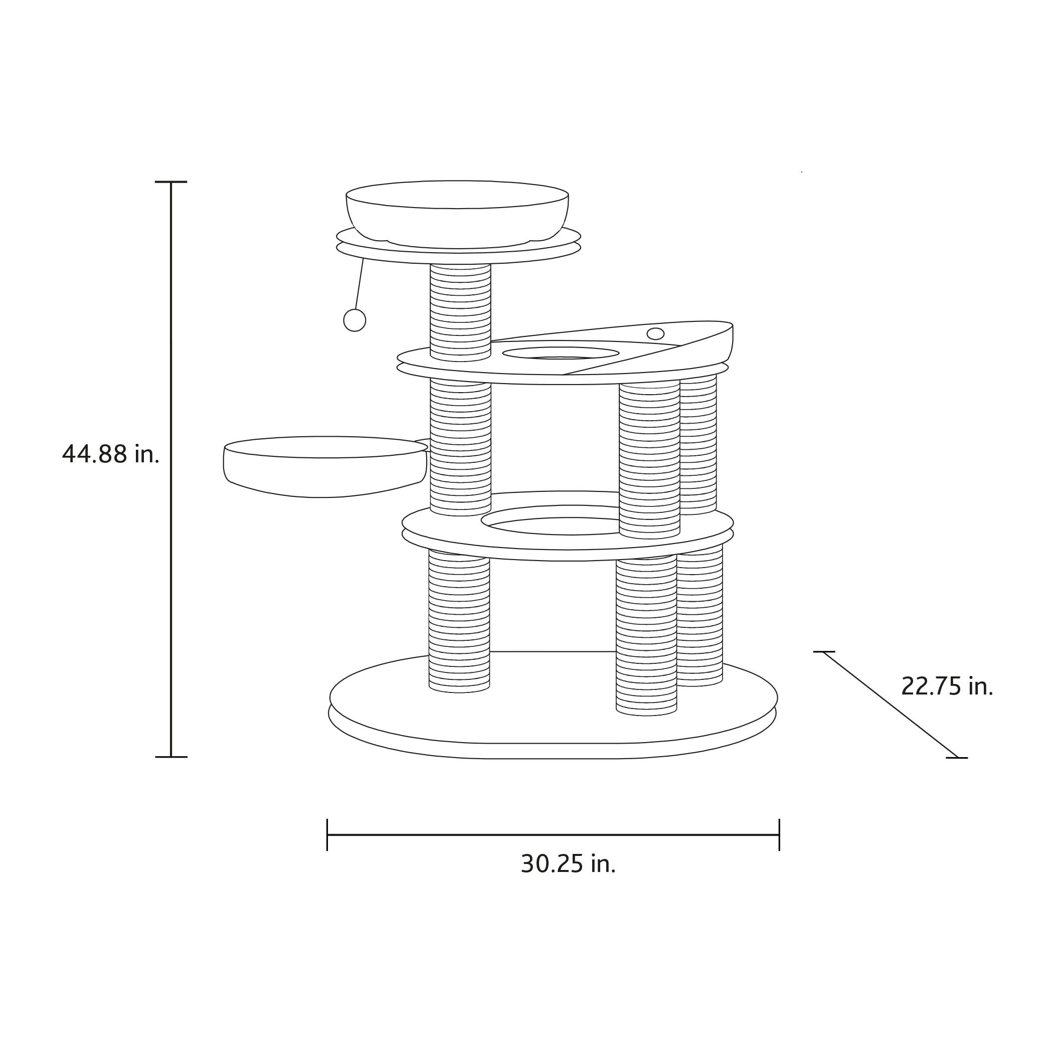 TRIXIE Filippo 4-Level 45" Cat Tree, Sisal Scratching Post, Plush Condo-Hammock, Dk Gray