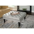 thumbnail image 2 of Linon Isabelle Square Upholstered Ottoman Black Legs in Light Gray Fabric, 2 of 7