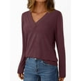 thumbnail image 4 of WMTBSRSW Womens Casual Basic Tops Solid V Neck Blouse Fall Long Sleeve Shirts Lightweight Dressy Work T Shirts Purple Large, 4 of 6