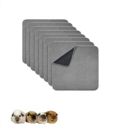 GINIDEAR Guinea Pig Cage Liner, Washable Reusable Leakproof Fleece Guinea Pig Bedding Pads for Midwest and C&C Cages with Anti-Slip Bottom.12"x12", 8 Pack.