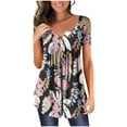 thumbnail image 2 of ICHUANYI Clearance Women Fashion V- Neck Floral Printed Tunic Tops Buttons Short Sleeve T-shirt(Multicolor, XXL) ICHUANYI WER2023080904935, 2 of 7
