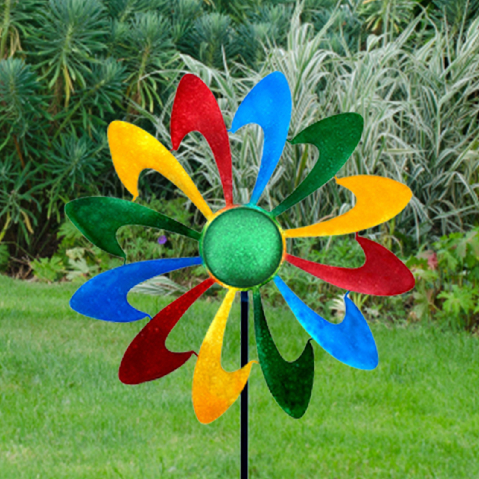 Dream Lifestyle Wind Spinner with Garden Stake,Rainbow Metal Windmill Garden Decor,360 Swivel