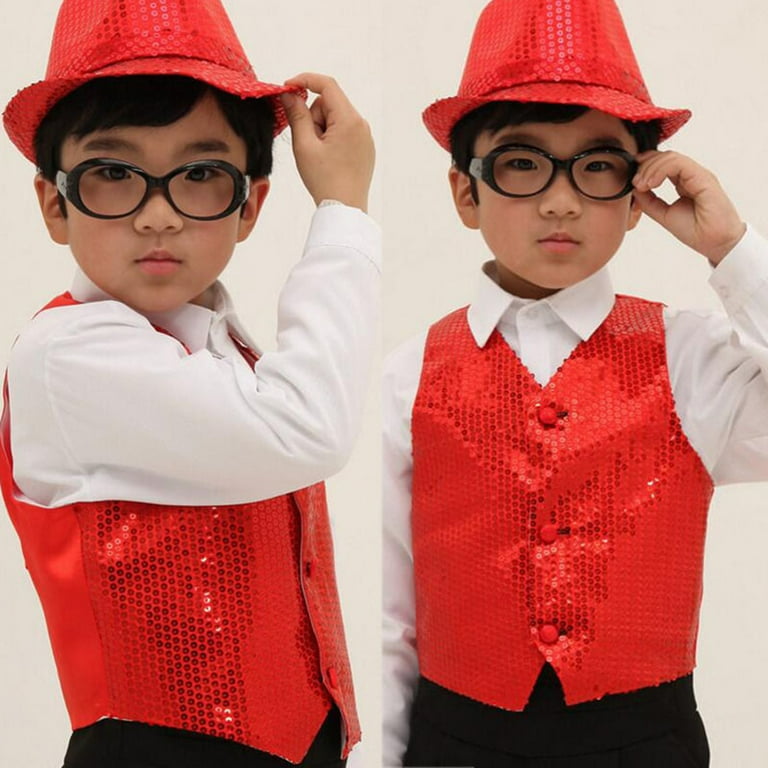 Unisex Sequins Vest Waistcoat Dance Party Show Costume Kids Boys Girls Hip  Hop