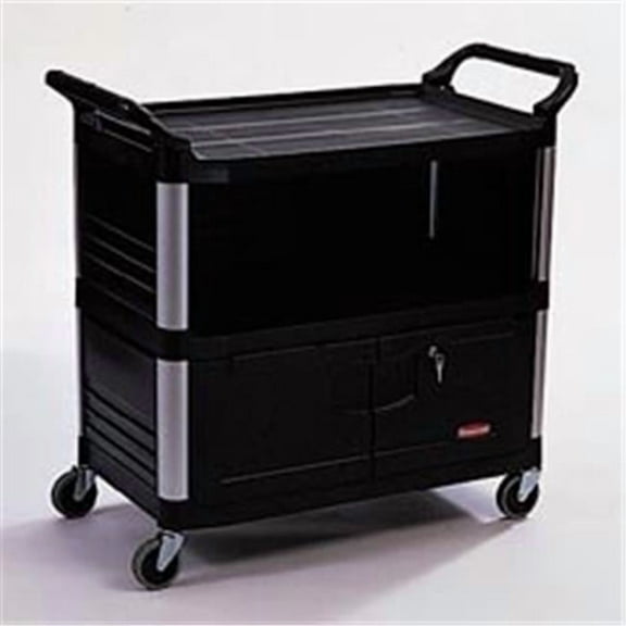 Rubbermaid RCP 4095 BLA Three-Shelf AV-Equipment Cart- Lockable Enclosed Shelf