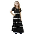 thumbnail image 6 of Ndbuld Tween Girls Elegant Dresses Kids Summer Solid Ruffle Sleeve Dress Toddler Kids Girls Cute Stripe Print Short Sleeve Stretchy Pocket Dress A Line Long Dress,13 Years,Black, 6 of 9