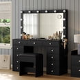 thumbnail image 2 of Vanity Desk & Power Outl, Makeup Vanity with Mirror and 12 LED Lights, Makeup Table with 11 Drawers, Vanity Table with Chair,Set 3 Lighting Modes Brightness Adjustable, 2 of 5