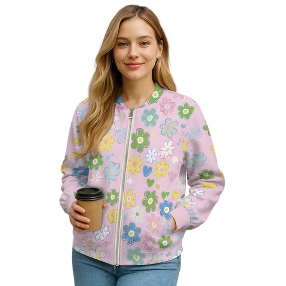 DISNIMO Floral Printed Jackets for Women Trendy Sweatshirts Long Sleeve Outwear Fall Winter Clothes, S