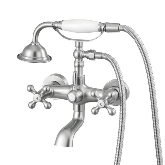 VEVOR Clawfoot Tub Faucet, Wall Mount Bathtub Faucets with Handheld Shower, Vintage Brushed Nickel Clawfoot Tub Filler Faucet Shower Kit with Adjustable Swing Arms & 360° Rotation Spout for Bathtubs