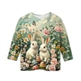 thumbnail image 4 of Blusas y camisas de manga larga con cuello redondo para niños con estampado de día de Pascua, manga 3/4/cuello redondo tres cuartos, camisa inferior y superior para niños, parte superior de poliéster, 4 of 5