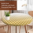 thumbnail image 4 of Yellow Ombre Stripe Round Tablecloth, Fitted Table Cover with Elastic for 45"-54" Round Tables, Modern Abstract Art Gradient Striped Table Cloth Outdoor Indoor Dinning Party Waterproof Tablecloths, 4 of 7