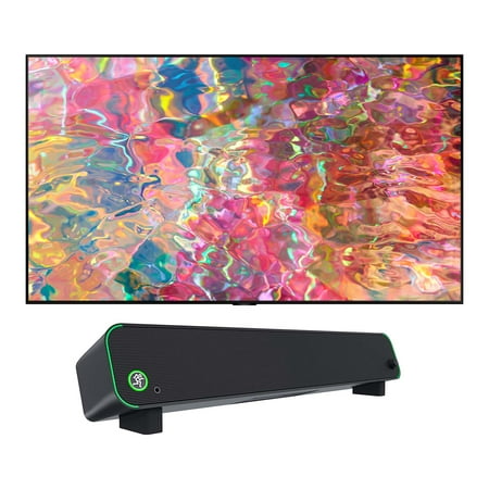 Samsung QN55Q80BAFXZA 55" 4K Ultra HD Smart TV with a Mackie CR-STEALTHBAR Desktop Soundbar with Bluetooth - Black/Green (2022)