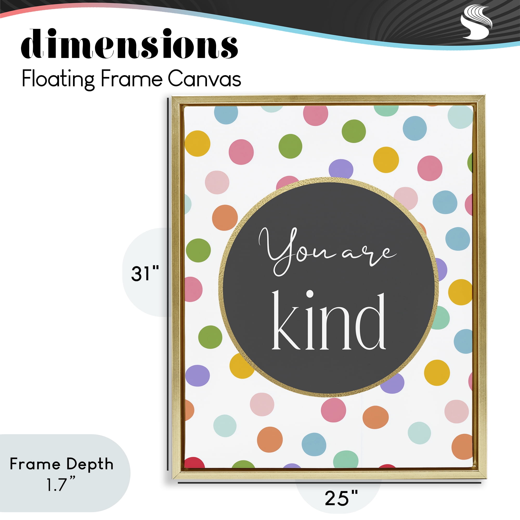 Stupell Industries You Are Kind Polka Dots Gold Framed Floater Canvas Wall Art, design by Christine Simpson Art
