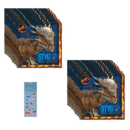 Jurassic world Birthday Party Supplies Bundle Pack includes 32 Lunch Paper Napkins and 1 Dinosaur Sticker Sheet