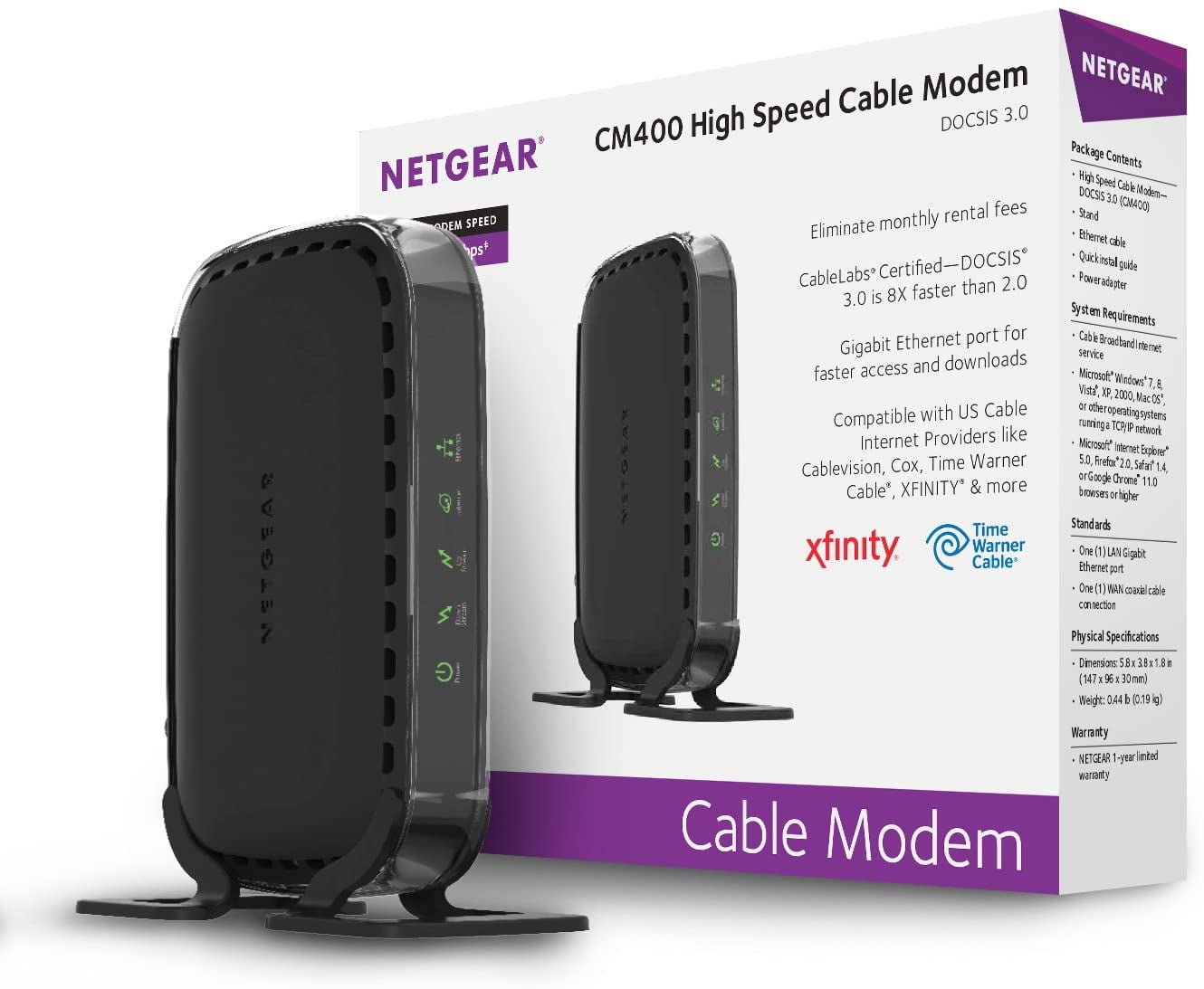 NETGEAR Cable Modem CM400 Compatible with Cable Providers Xfinity by