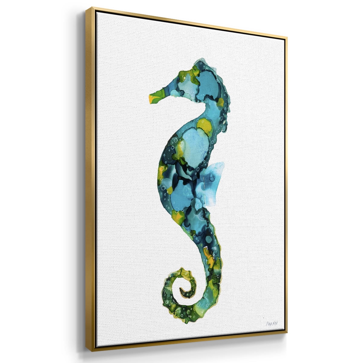 Seahorse Framed Premium Gallery Wrapped Canvas - Ready to Hang - 25 x 37 - Gold Floating Frame