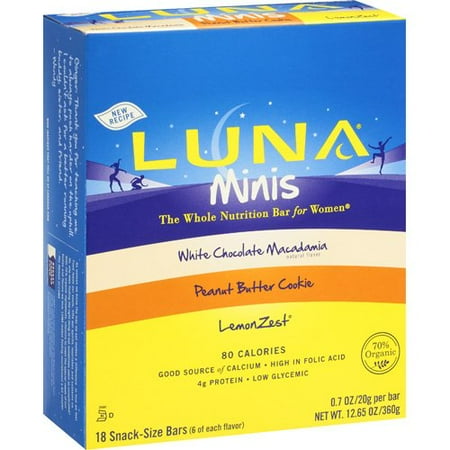 Luna Minis Nutrition Bar, White Chocolate, Peanut Butter Cookie, Lemon Zest, 18 Ct, 12.65 oz