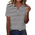 thumbnail image 1 of Plebaso T-Shirts à Rayures Col en V pour Femmes Manches Courtes Été Décontracté Blouses Amples pour Femmes, 1 of 6