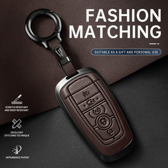 For Ford Leather Key Fob Cover with Keychain Compatible with Ford Explorer Mustang Fusion Escape F150 F250 F350 F450 F550