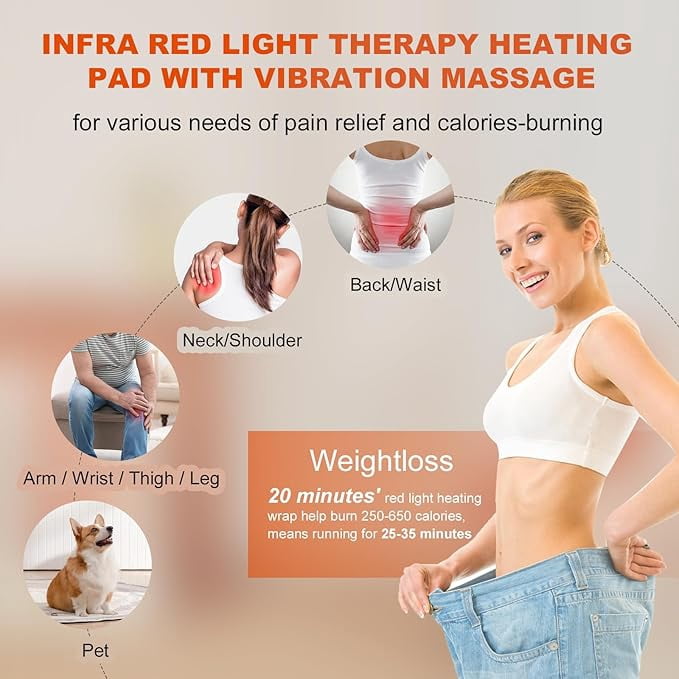 Infra Red Light Belt Lower Back Vibration Massager Heating Pad Waist Fitness Shoulder Muscle Relax WeightLoss Infrared Wrap LED Near Red Light Device