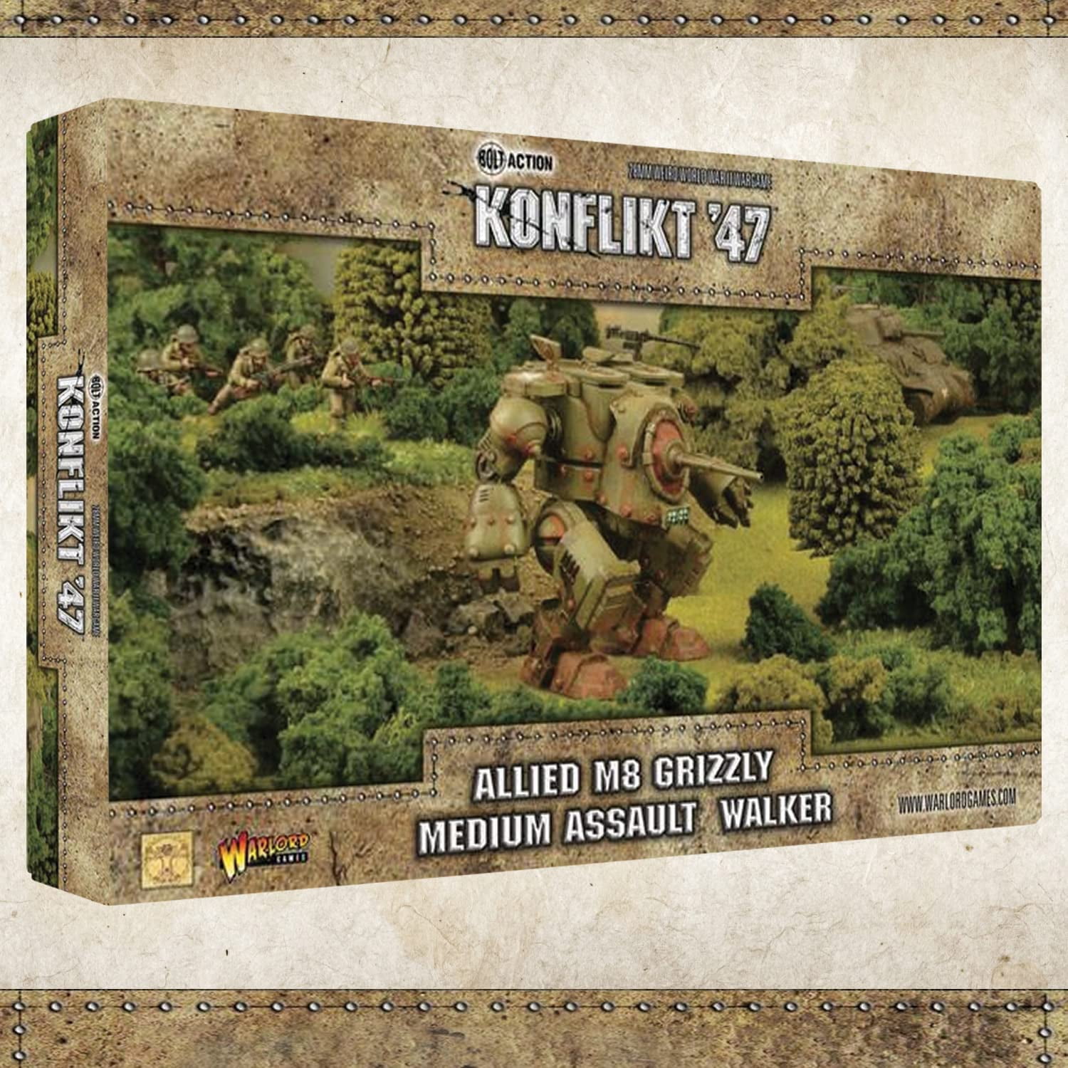 Wargames Delivered - Konflikt'47 Bolt Action Allied Grizzly Medium Walker - Miniature Wargaming Armed with the 75mm Gun and a .50 HMG, the Grizzly is Versatile-Action Figure Model Kit by Warlord Games