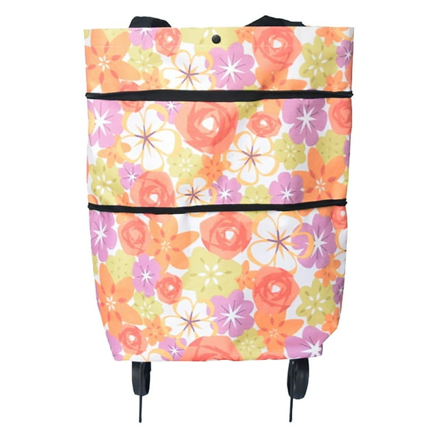 BMYJ 2 In 1 Foldable Shopping Portable Cart with Wheels Collapsible Two-Stage Zipper Trolley Folding Folding Shopping Bags Lightweight Storage Bag for Shopping Fruits Vegetables