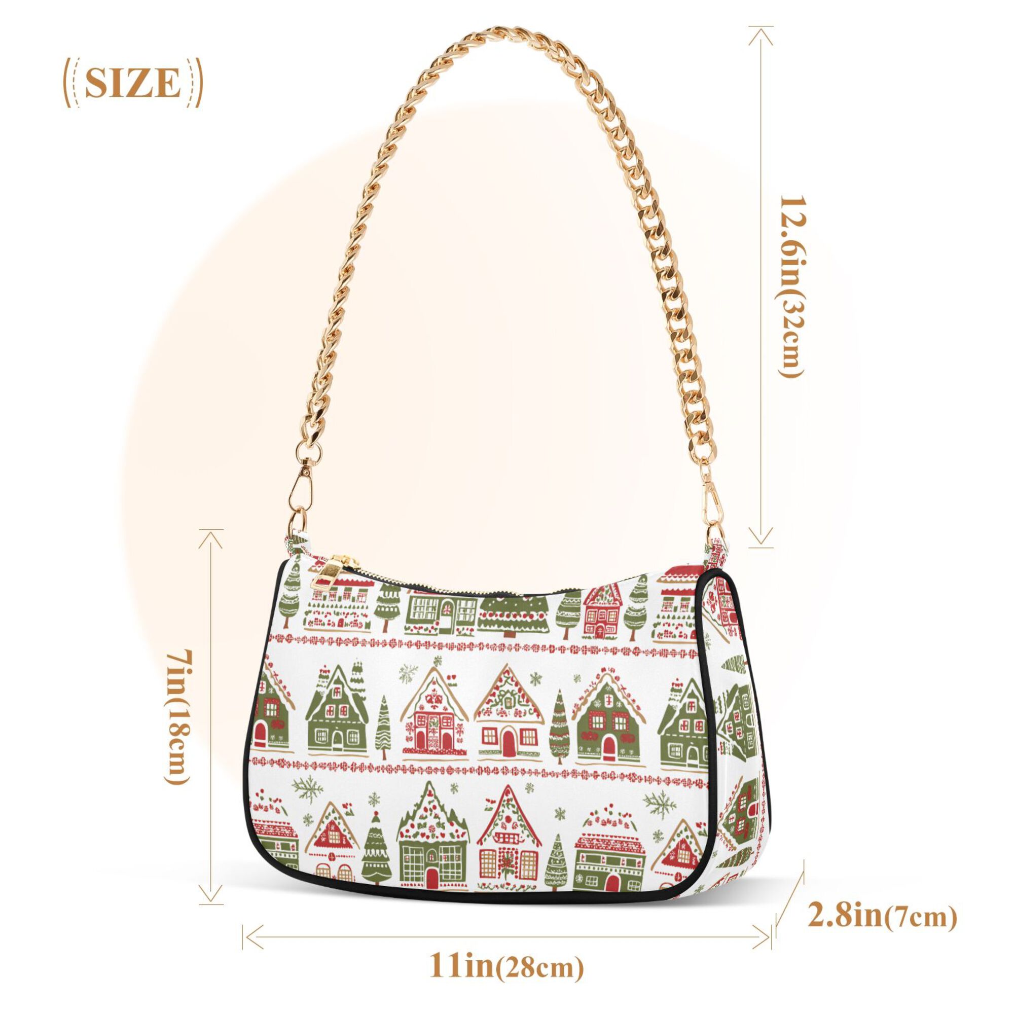 FORMRS Womens Shoulder Bag with Chain Strap Clutch Purse Cute Tote Handbag, Red Christmas House