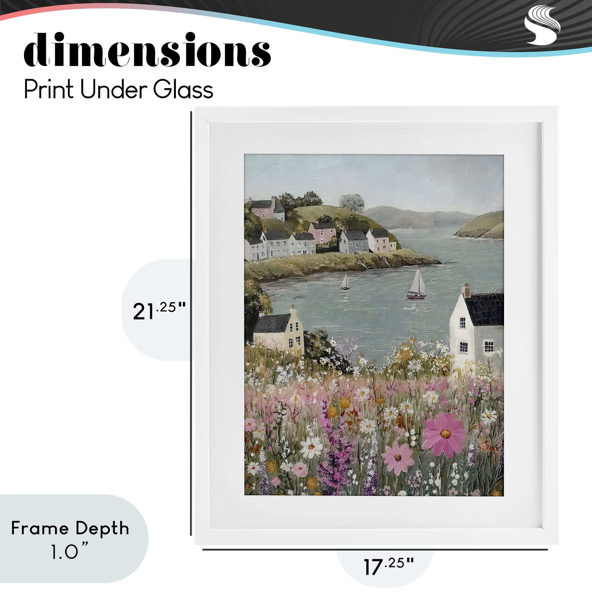 Stupell Industries Seaside Cottages & Sailboats White Framed Print Under Glass, design by Riley B