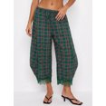 thumbnail image 4 of LMLYSoH Women Retro Plaid Pants with Lace Trim Drawstring Lantern Leg Cropped Pants, 4 of 9