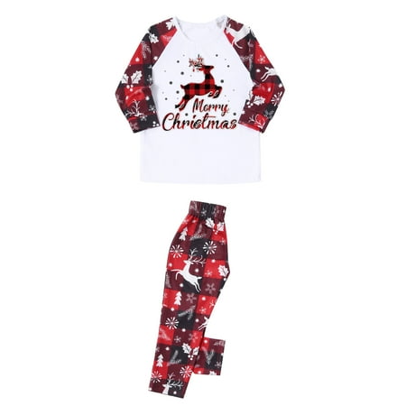 

Honeeladyy Christmas Family Pajamas Parent-child Attire Christmas Suits Patchwork Plaid Printed Homewear Round Neck Long Sleeve Pajamas Two-piece Kids Sets Clearance under 10$