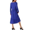 thumbnail image 2 of INSPIRE CHIC Women's Fall Long Sleeve Casual Loose Pleated Tiered Crewneck Swing Midi Dress with Pockets L Blue, 2 of 5
